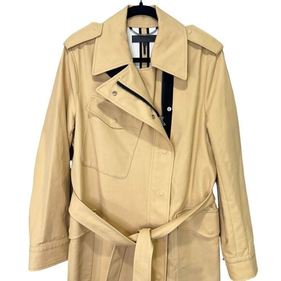 Rag and Bone Ludlow Belted Collared Cotton Gabardine Trench Coat Beige Medium - Picture 8 of 14